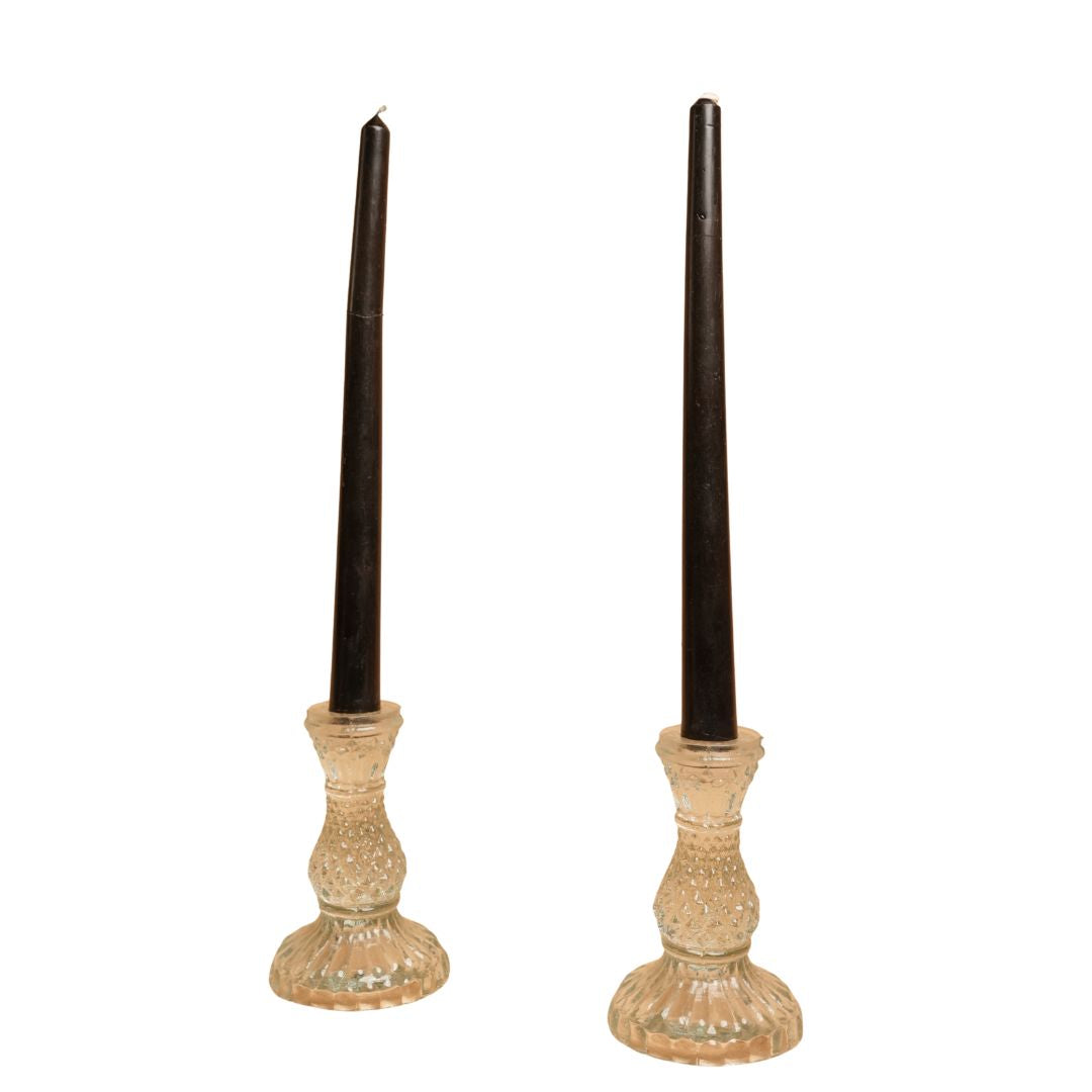 Midnight Flame Candle Set – Black Taper Candle with Stand | Artecasa