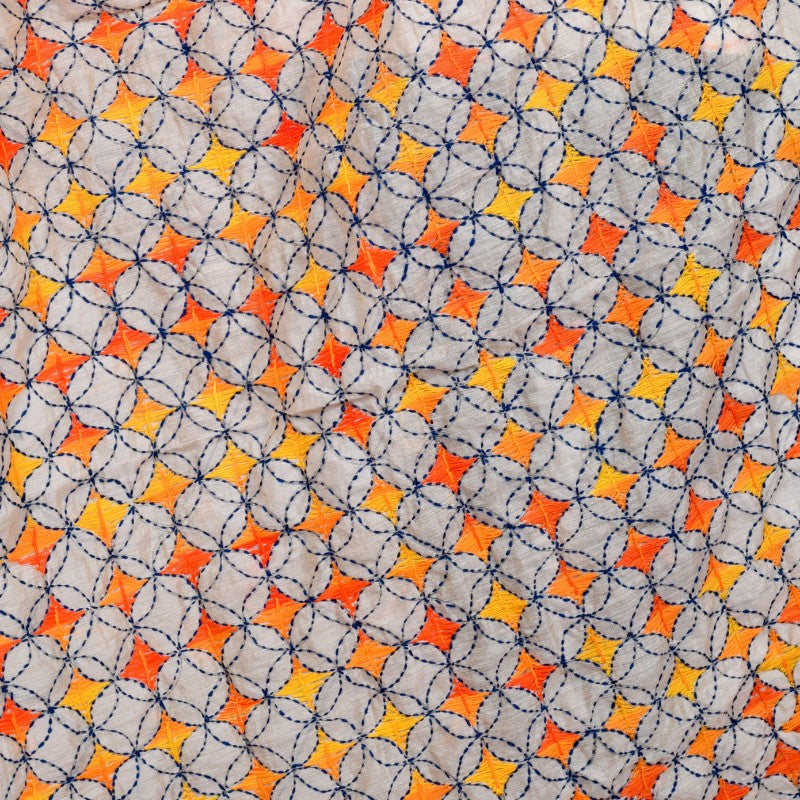 Phulkari design Off-white base with Red & Yellow color embroidery Stole