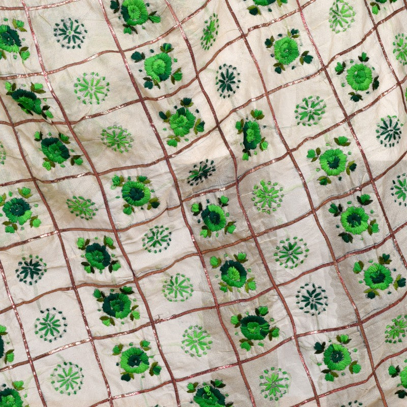 Phulkari design light brown base with green color embroidery Stole