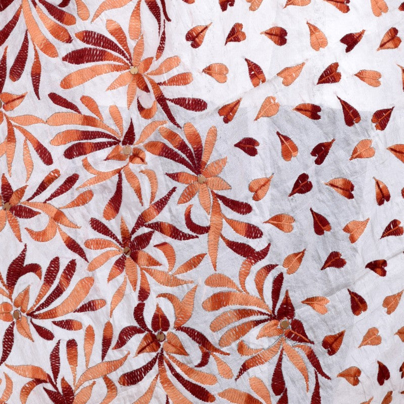 Phulkari design off-white base with brown color embroidery Stole