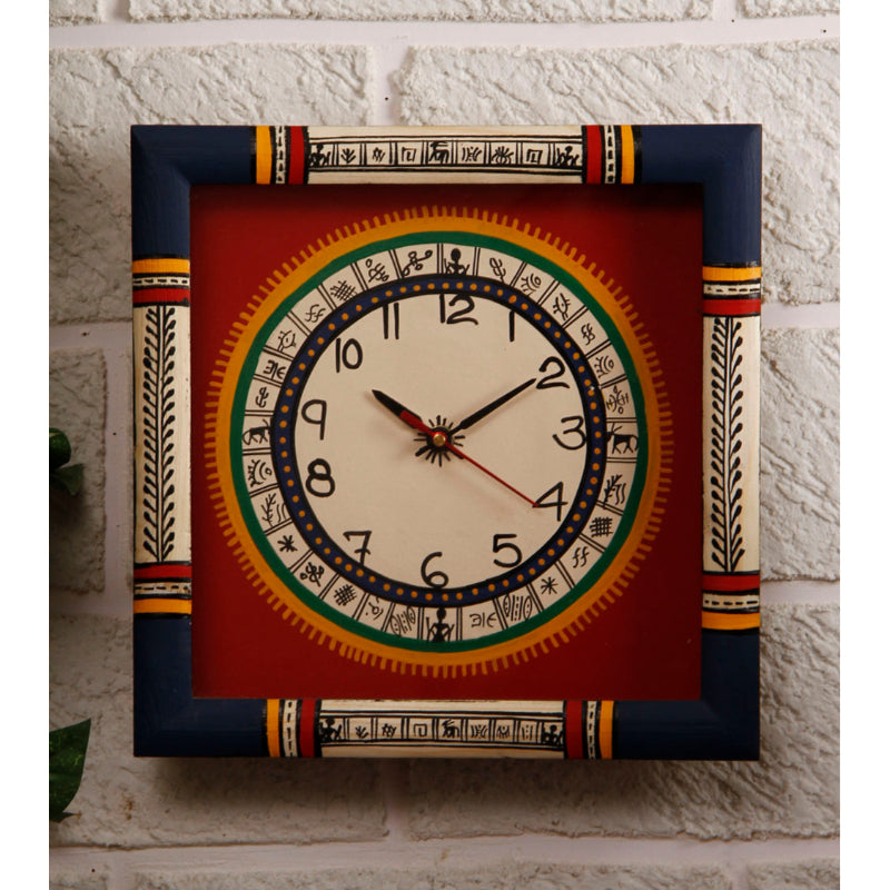 Warli Painted Wooden Wall Clock