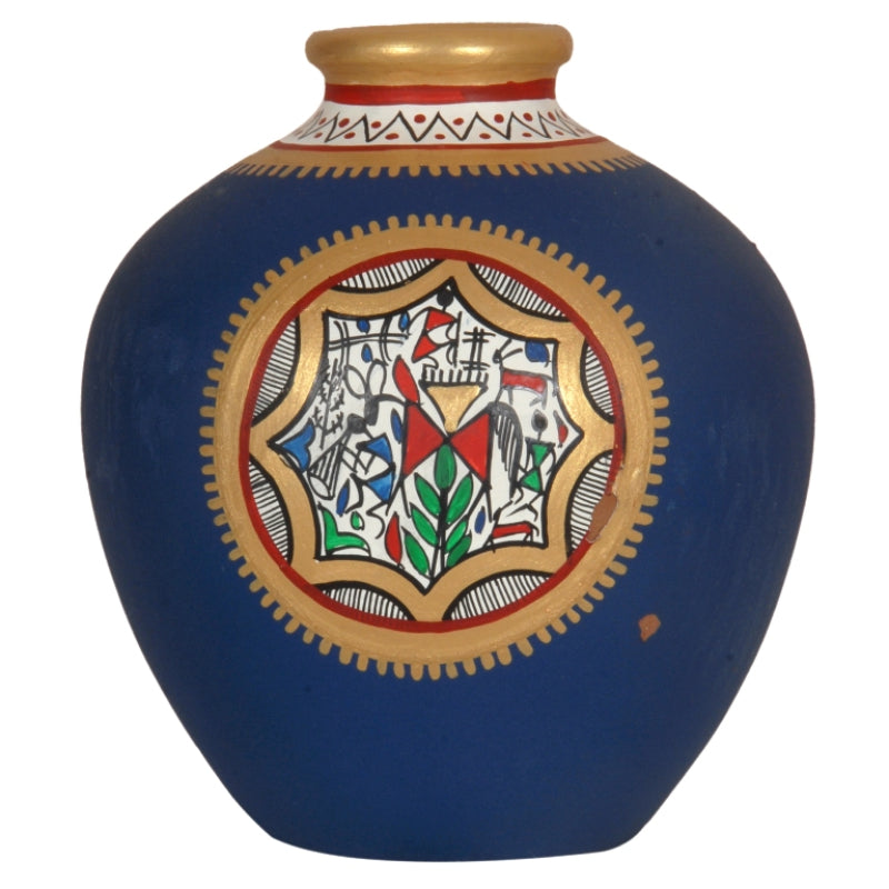 Blue colored Terracotta Warli Pot
