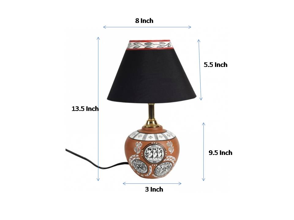 terracotta warli handpainted home decorative brown matki table lamp