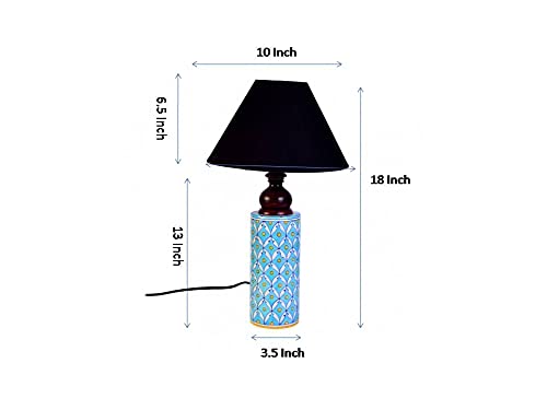 Blue pottery white leave and yellow dot ceramic cylindrical decorative Lamp (Multicolor)