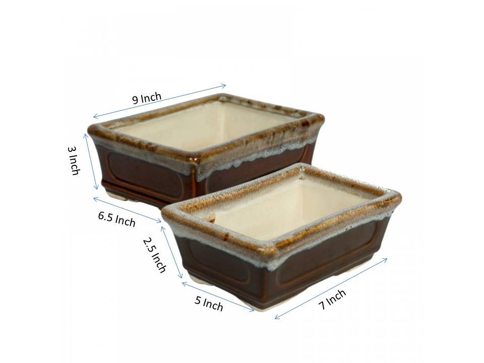 bonsai rectangle ceramic studio pottery planter(Set of 2)