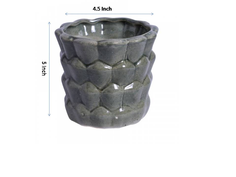 ceramic glazed studio grey bucket table top planter