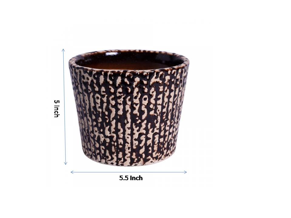 ceramic glazed brown bucket polka dot table top planter