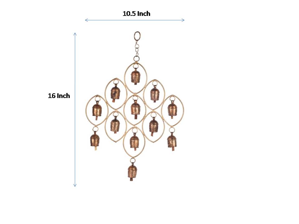 12 Copper Bells Antique Finished Wind Chime (Jhoomar) for Home Decor