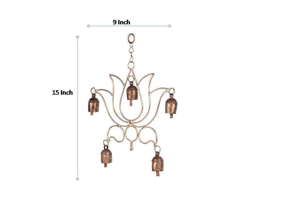 lotus shape having 5 Copper Bells Antique Finished Wind Chime (Jhoomar) for Home Decor