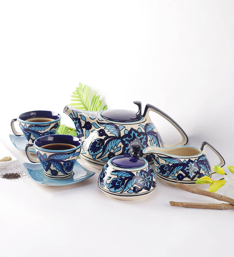 Ceramic Moroccan Handpainted Blue Tea Set (15 pcs.)