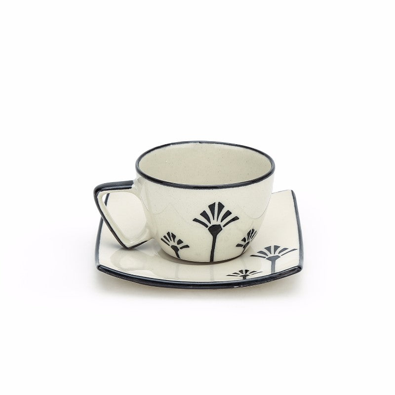 ceramic Black & Offwhite Tea set(Set of 15 items)