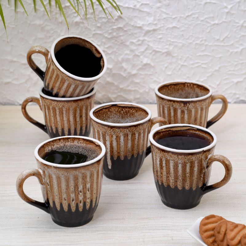 Ceramic tableware serving studio glazed coffee mug(Brown,Set of 6)