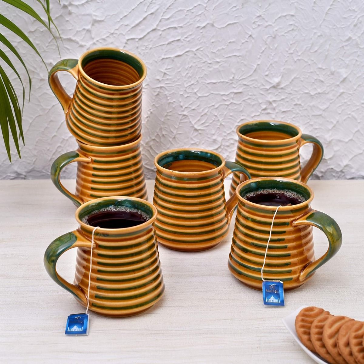 Vintage Green Glazed Ceramic Coffee online Set, CRAZING MCM Modern BOHO Tea Lover, Pitcher Mugs Creamer and Sugar Bowl