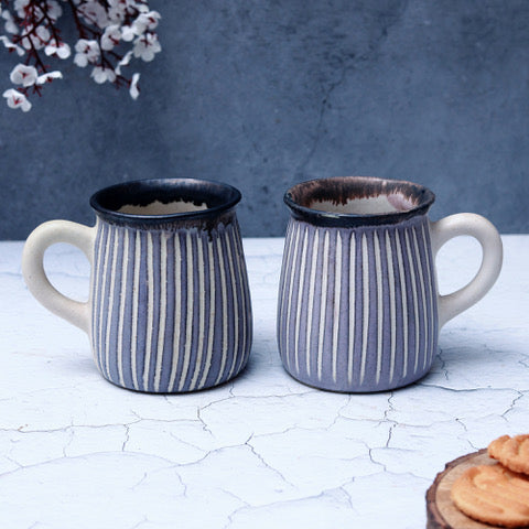 "Shades of Silver" studio glazed ceramic tea/coffee mug (Set of 2)