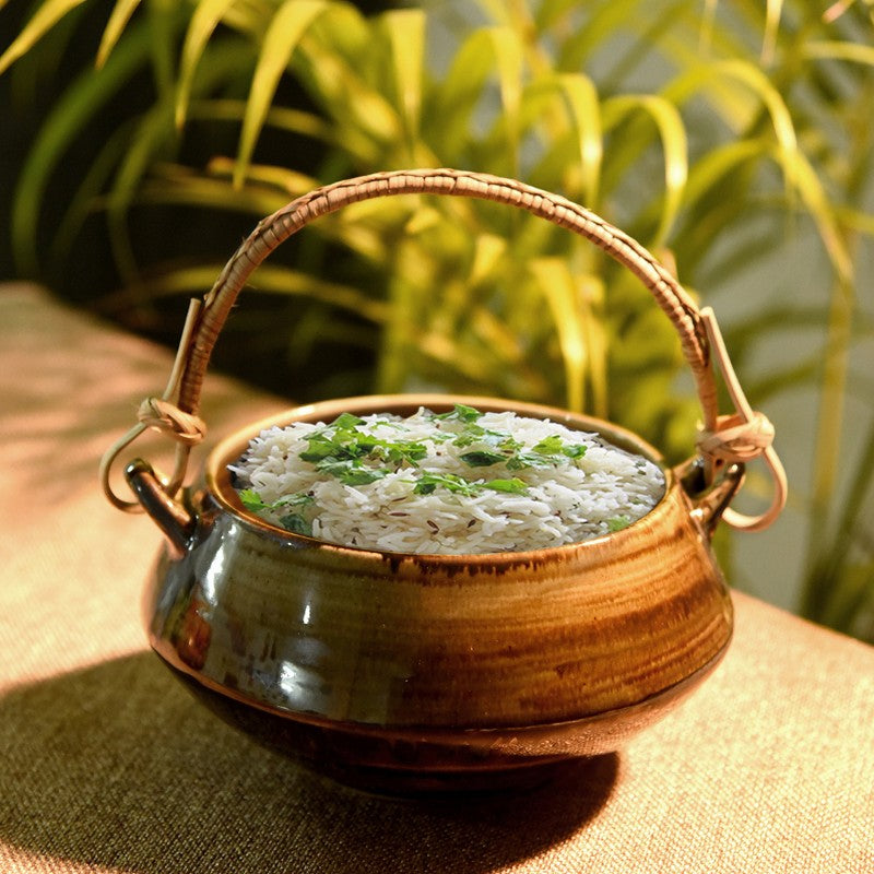 ceramic metallic studio biryani serving bowl