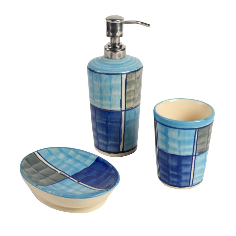 Ceramic/ Stoneware Combo of Soap Dispenser, Tooth Brush Holder and Dish