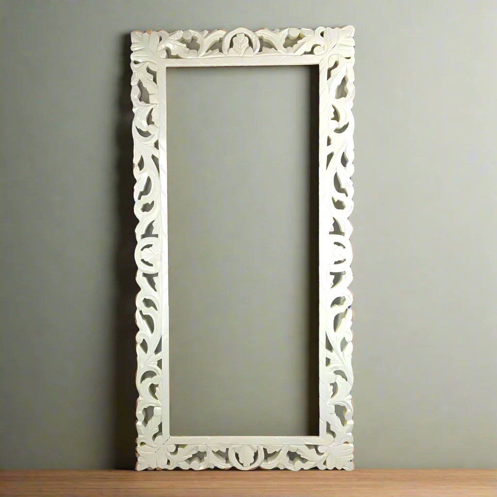 Banjara Market | White Carved Wooden Frame (153x75 cm)