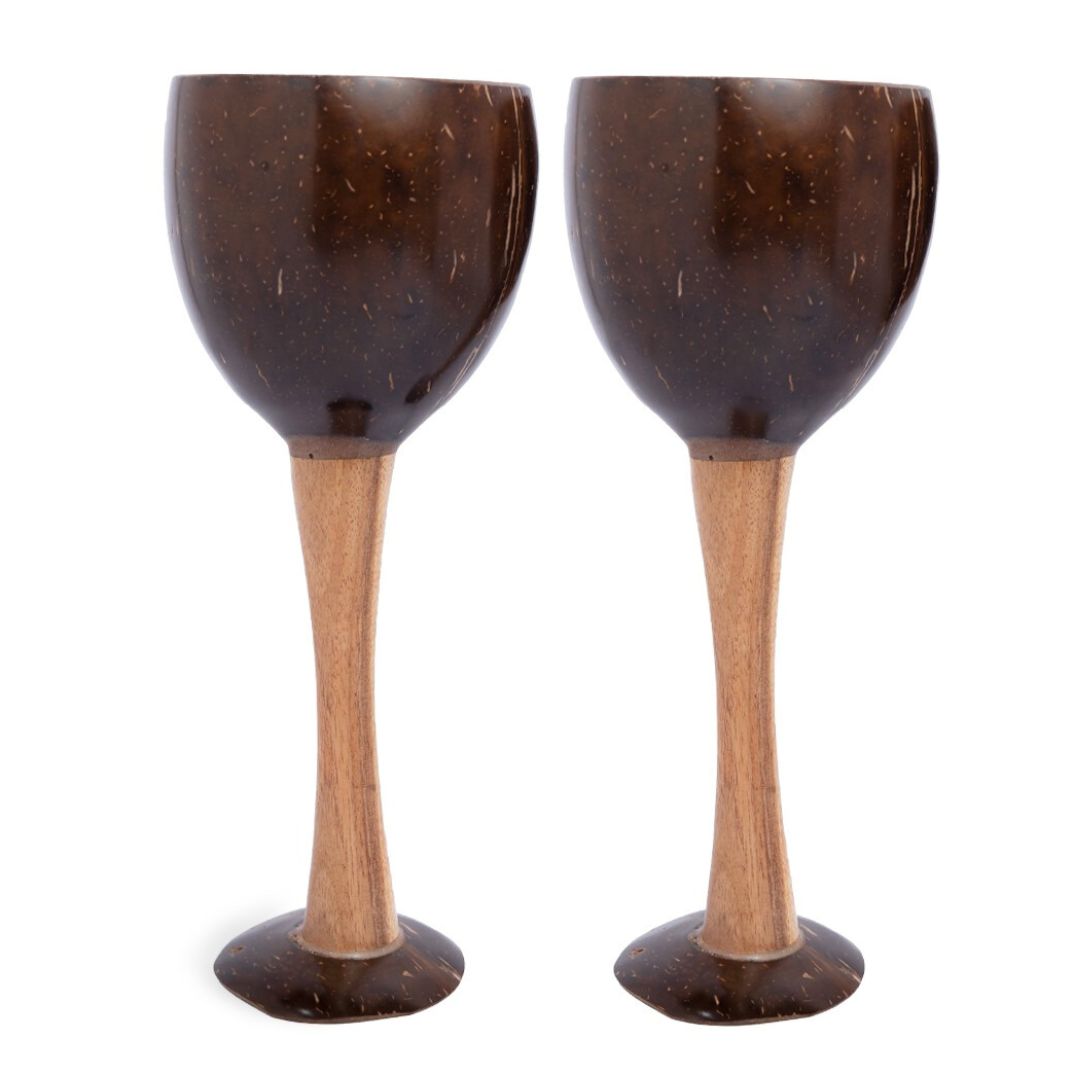 Thenga Coconut Shell/Wooden Wine Glass ( Set of 2 )