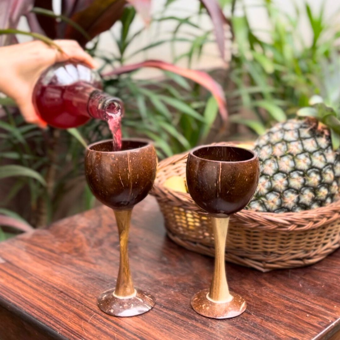 Thenga Coconut Shell/Wooden Wine Glass ( Set of 2 )