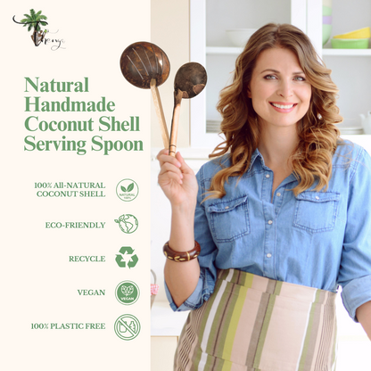 Thenga Coconut Shell Cooking Set ( 2 Piece - Frying Spoon & Non Stick Ladle )