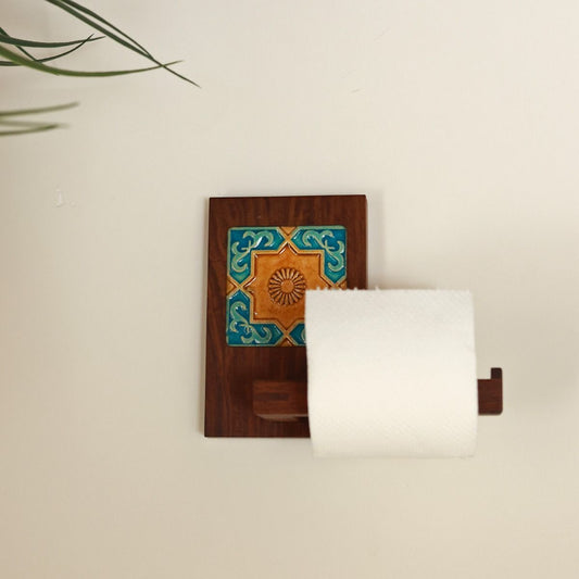 sheesham wood tile work  toilet roll holder