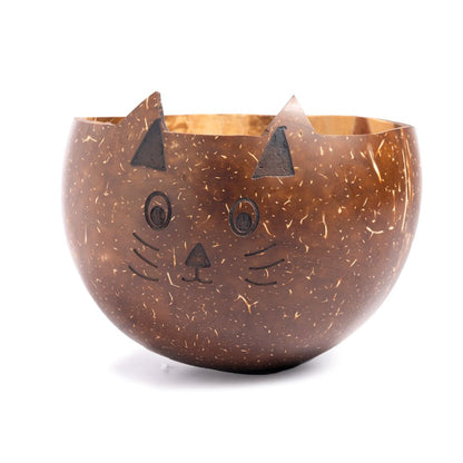 Thenga Coconut Shell Animal Bowl with Spoon - CAT ( Set of 1 )