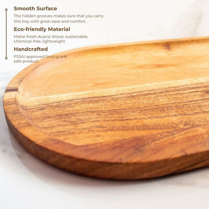 Acacia Wood Elliptical Tray | Byora Homes | Brown | Acacia Wood