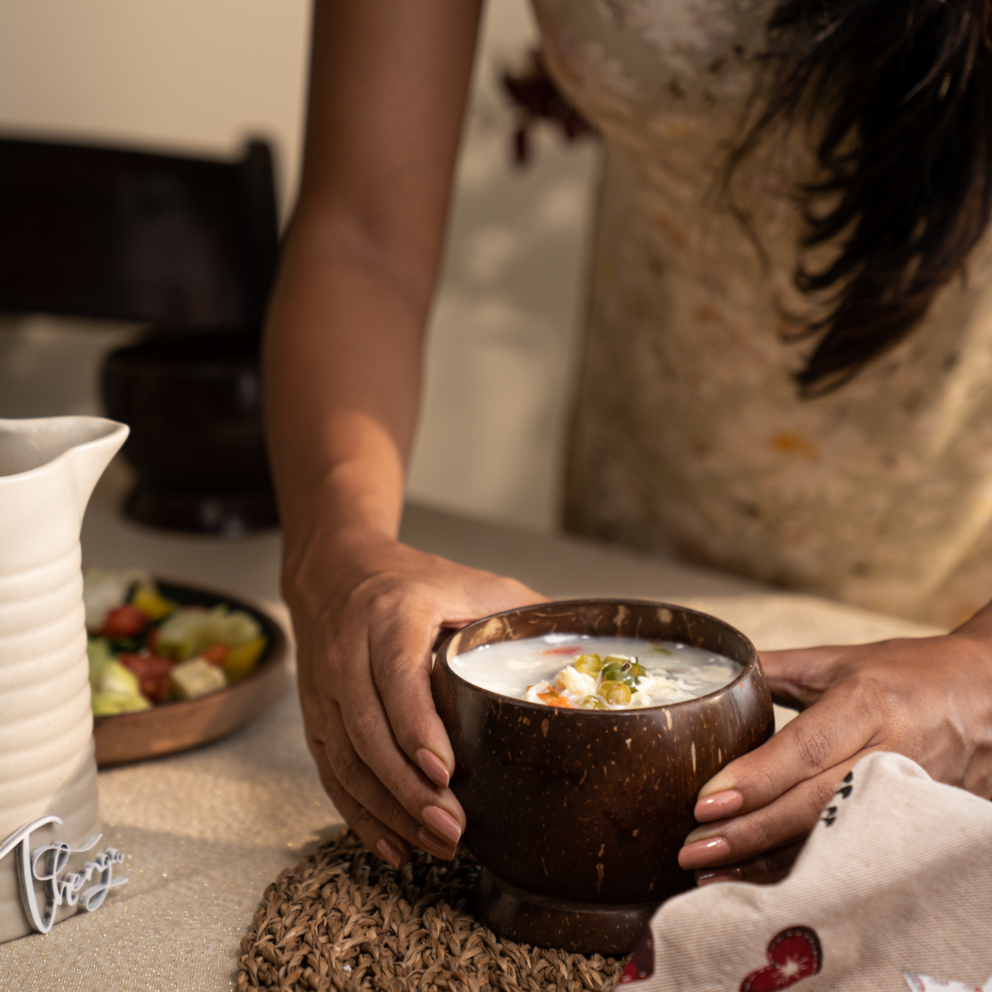 Thenga Coconut Shell/Wooden Soup Bowl with Spoon