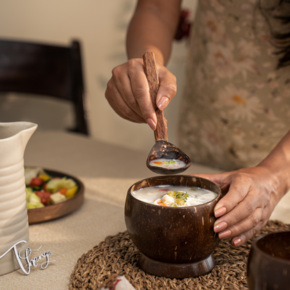 Thenga Coconut Shell/Wooden Soup Bowl with Spoon