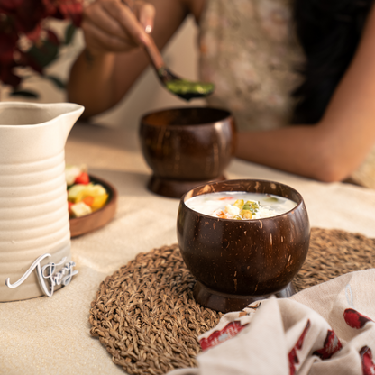 Thenga Coconut Shell/Wooden Soup Bowl with Spoon