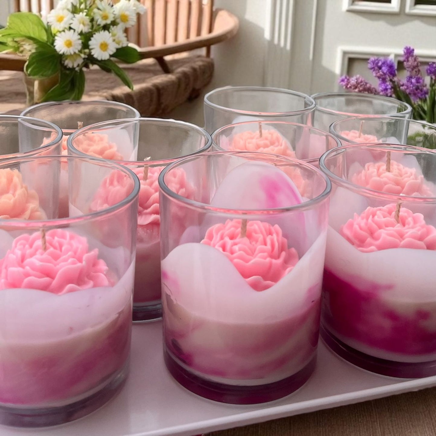 Pink Flower Pot Scented Soy Candle-Ocean Breeze