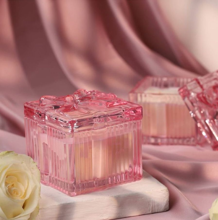 Pink Bow Tub Scented Soy Candle Jar-Peony