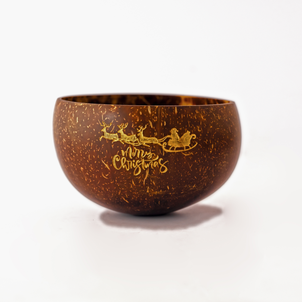 Thenga Coconut Shell Christmas Bowl - Decorative, Natural & Eco-Friendly - 500 ML