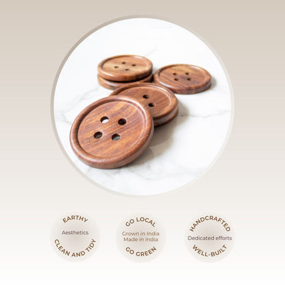 Button Coasters | Byora Homes | Brown | Rosewood | Set of 4