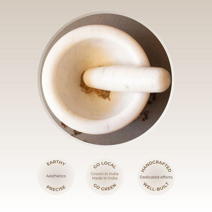 Masala Pot Mortar and Pestle | Byora Homes | White | White Indian Marble