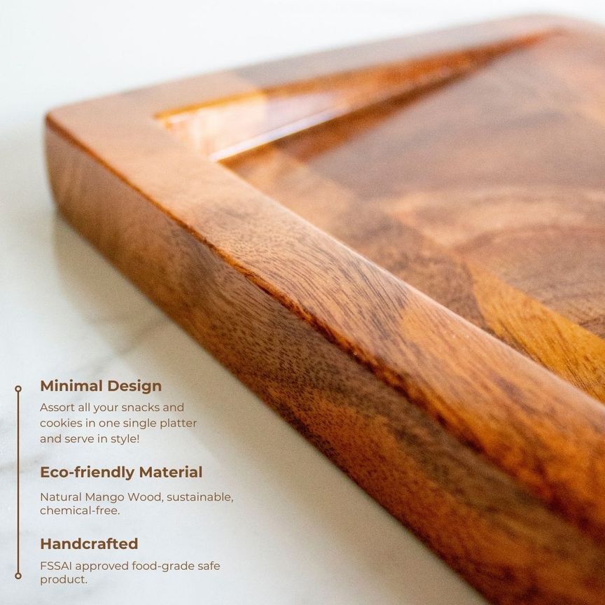 Oblique Mango wood Platter | Byora Homes | Brown | Mango Wood