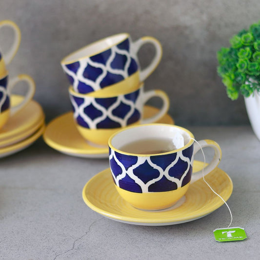 "Mugal Moroccan Shade" handpainted ceramic Cup Saucer(Set of 6)