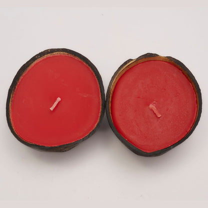 Thenga Coconut Shell Christmas Candles/Diya - Red ( Set of 2 )