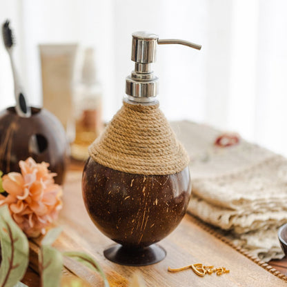 Thenga Soap Dispenser with Metal Pump & Coir Rope Detail