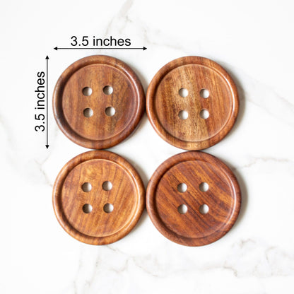 Button Coasters | Byora Homes | Brown | Rosewood | Set of 4