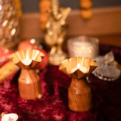 Rustic bloom tealight holder - set of 2