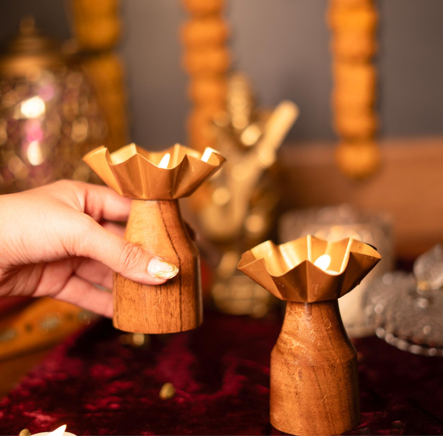 Rustic bloom tealight holder - set of 2