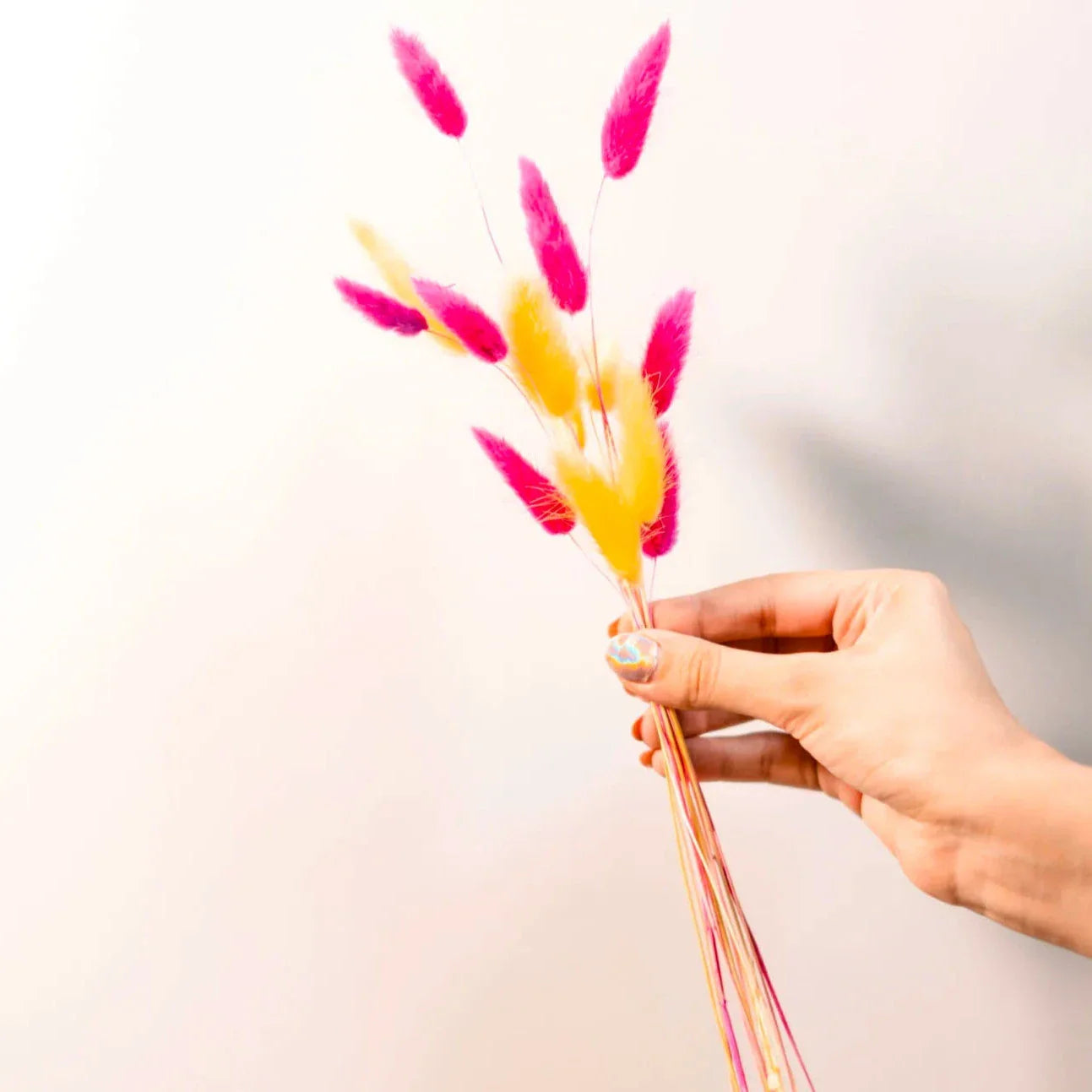 Mushroom vase with coloured bunny tails