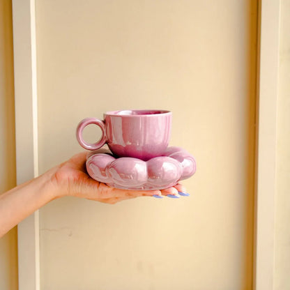 Purple bubble Mugs and saucer-set of 2