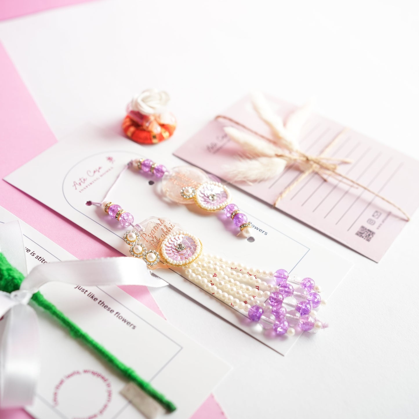 Handcrafted Tulip crochet Rakhi hamper (Light Purple)