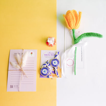 Handcrafted Tulip crochet Rakhi hamper (yellow)