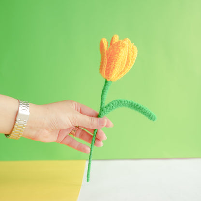 onion vase with yellow crochet tulip