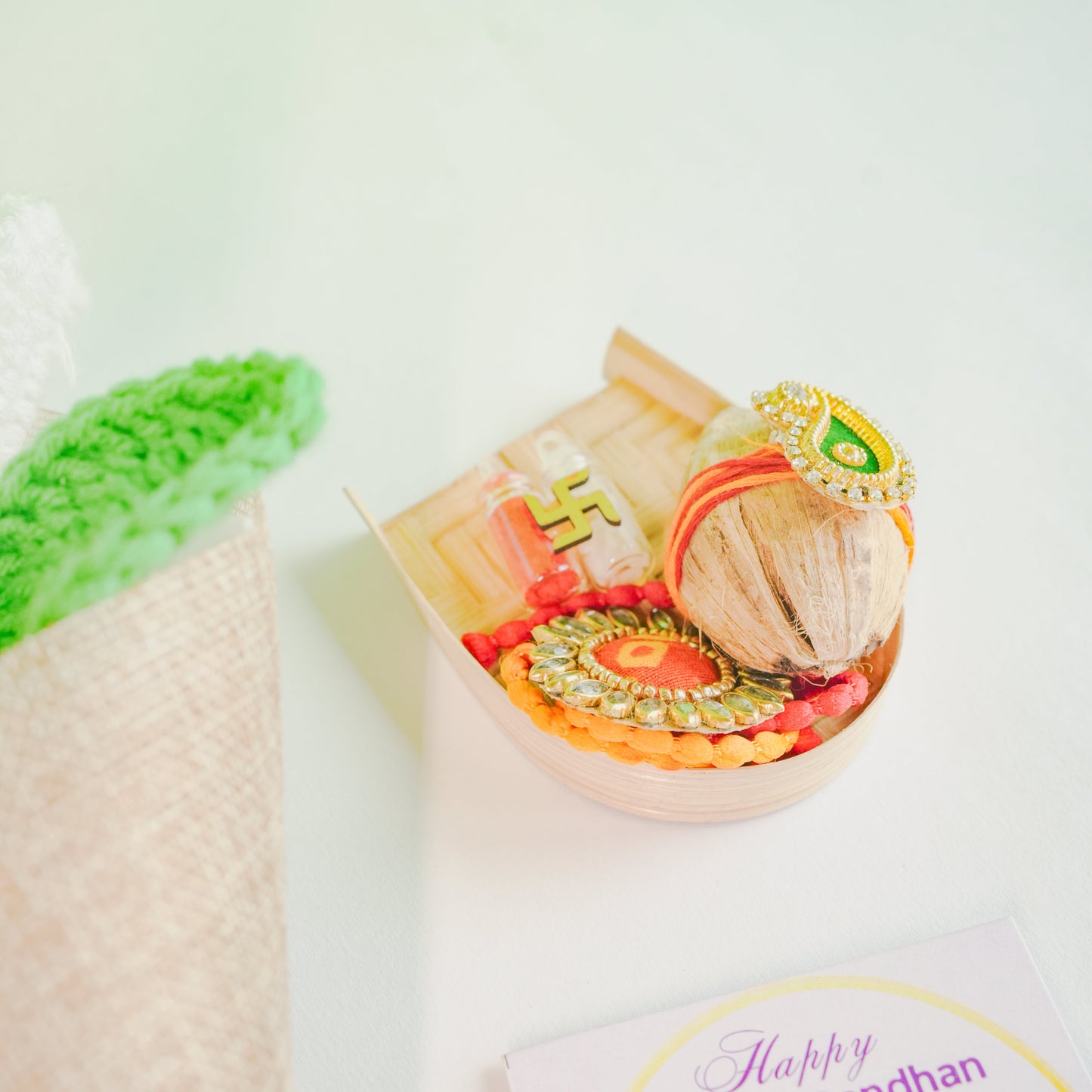 Handcrafted crochet lily Rakhi hamper (White)