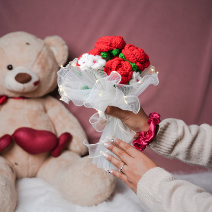 Radiant Red Rose Bloom – Handcrafted Crochet with LED Glow | ArteCasa