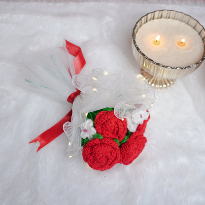 Radiant Red Rose Bloom – Handcrafted Crochet with LED Glow | ArteCasa